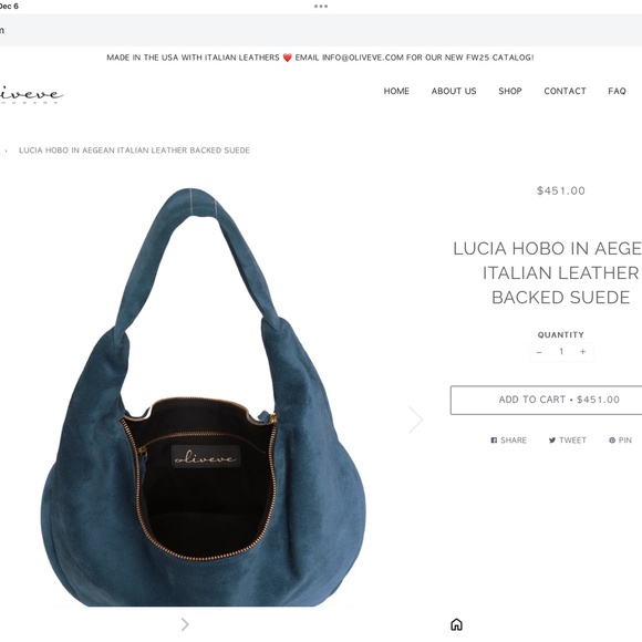 OLIVEVE AEGEAN ITALIAN SUEDE HOBO - Picture 2 of 12